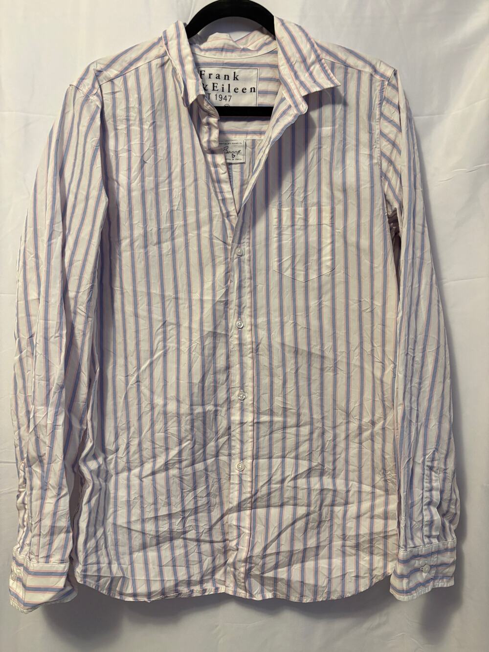 Frank & Eileen Barry Top White Blue Pink Striped Button Up Shirt Sz XL